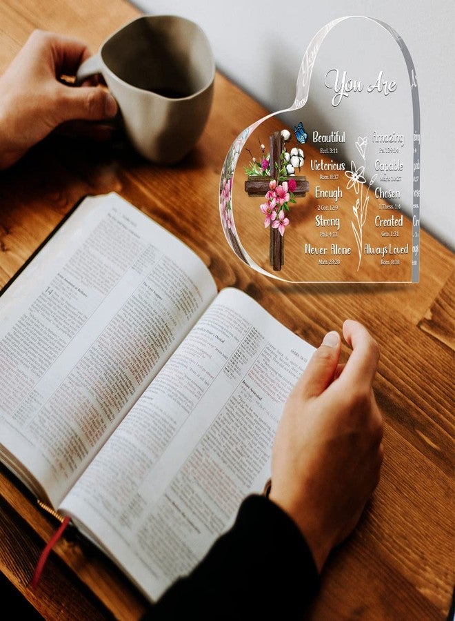 JUNQIU US Inspirational ChristianGifts, Religious, Bible Verse and Encouragement Spiritual Gifts for Women, Mom, Friend, Sister-Acrylic Hearts Plaques - Image 3